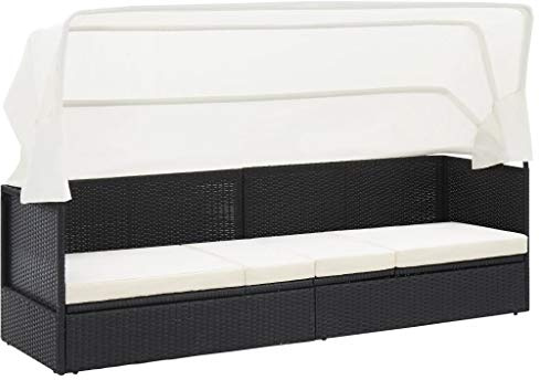 pedkit Gartensofa mit Sonnendach Sonnenliege Sofa Bett Liege Gartenliege Gartenbett Gartenmöbel Gartensofa Lounge Schwarz Poly Rattan