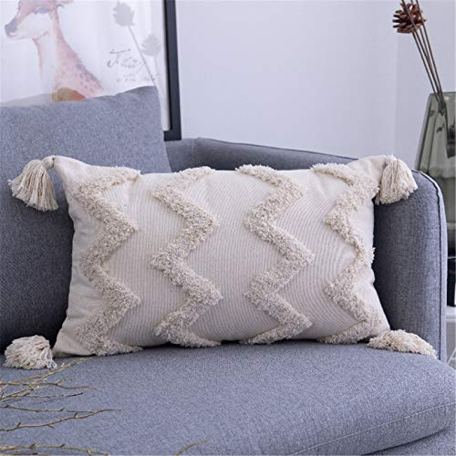 SWECOMZE 1 Stück Boho Kissenbezug Kissen Baumwolle Dekokissen Marokko getuftete Kissenbezüge für Sofa Schlafzimmer Wohnzimmer (B,30x50cm)