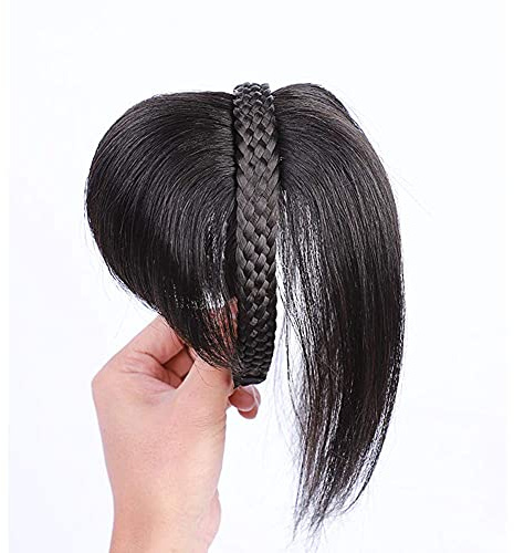 Eree Hair 25,4 cm Echthaar, geflochtenes Stirnband, Krone, Topper mit Pony, gedreht, Haarverlängerung, Stirnband, Zöpfe, Echthaar, Topper Haarteil für Frauen, Schwarz