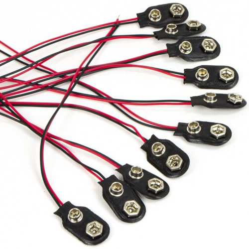 kenable PP3 9V Battery Snap Connector with 150mm Solder Leads - Black Clip-On Terminal with Colour Coded Wires - Pack of 10