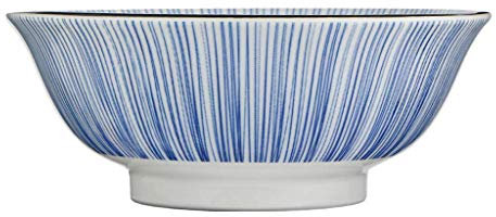 NEFSO Ensaladera Cuenco Ramen de cerámica Azul y Porcelana Blanca Restaurante Cuenco Alto para Sopa Cuenco para Ensalada de Frutas Cuenco Grande para el hogar (E)