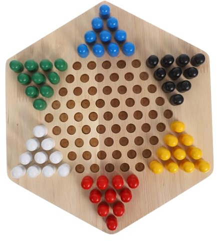 Gadpiparty 11.5 Wooden Chinese Checkers Set - Natural Wood Board Game with 60 Colorful Marbles (6 Player Family Game for Adults & Kids)