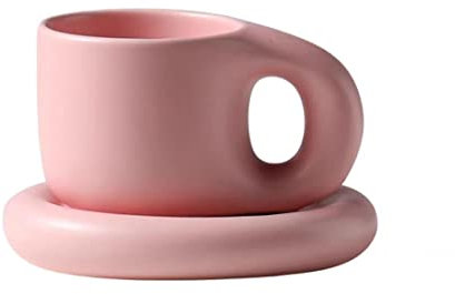 Set di Tazze in Ceramica da 295 ml per Caffè e Cappuccino con Piattini Abbinati - per Latte, Tè e Bevande Speciali