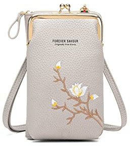PORRASSO Mode Handy Umhängetasche Damen Handytasche Mini Geldbörse Crossbody Bag mit Kartensteckplatz PU Schultertasche Grau