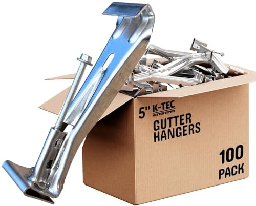 Hidden Gutter Hangers 5 Inch with a Pre-Inserted Rust Resistant Screw - Heavy Duty Rain Gutter Brackets Fastener with Clip for 5 K-Style Aluminum Gutters - Easily Repair Sagging Gutters - 100 Pack