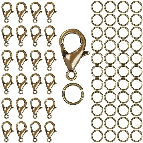 50 Pièces Pince de Homard Fermoir, et 100 Pièces d'Anneaux de Saut Ouverts, Fermoir Bracelet à Double Ouverture, connecteur d'extension Ouverture, pour DIY Bracelets(Bronze)