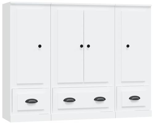 vidaXL Highboard 3 STK., Sideboard mit viel Stauraum, Mehrzweckschrank Buffetschrank, Kommode Schrank für Wohnzimmer, Modern, Weiß Holzwerkstoff