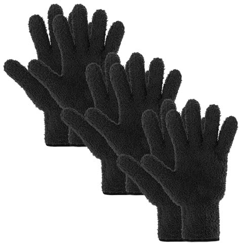 GEEHUA 3 paia di guanti in microfibra, per la polvere, per piante, lavabili, riutilizzabili, per la pulizia delle foglie, per persiane, finestre, persiane, mobili (nero)