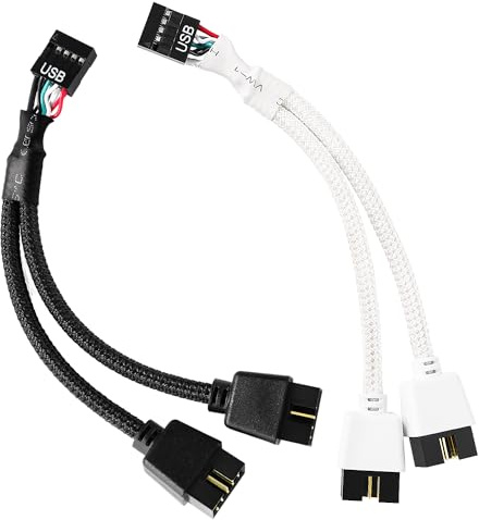 KUOQIY 2 ST Moderkort 9 PIN USB 2.0 Header Splitter, Dator Moderkort USB-Förlängningskabel, 9 Pin 1 Hona till 2 Hane Y Splitter Audio HD-Förlängningskabel, Svart + Vit