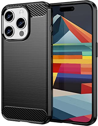 owlhold Cover per iPhone 15 Pro, Custodia Spazzolata e Fibra di Carbonio Morbido Silicone TPU Slim Fit Case, Antiurto, Antigraffio, Antiscivolo, Protezione Grado Militare, Nero