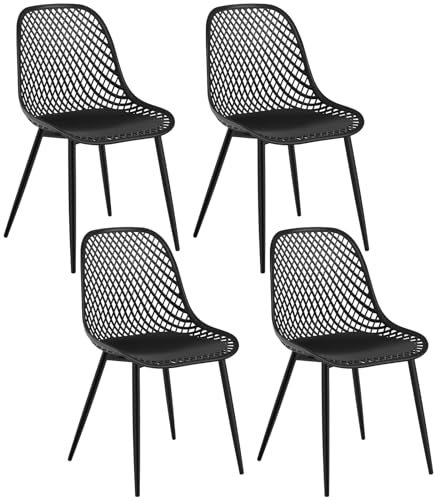 Klihome Esszimmerstühle 4er Set, Esszimmer Stühle mit Rückenlehne Metallbeinen, Küchenstuhl Schalenstuhl Wohnzimmerstuhl, skandinavisch, modern, Schwarz K0023EZS-4