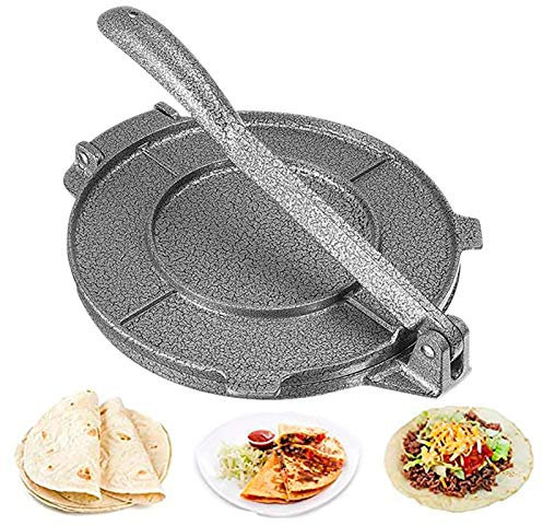Tortilla Presse 6.5in aus Gusseisen, Tortilla Maker, Taco Presse und Roti Maker, Heavy Duty Taco Presse, Pre-Seasoned Maismehl Presse, Küchenbedarf für Mehltortilla, Roti, Dosa Grau