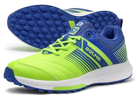 SOLM8 S2 Cricket Shoes Men Boys Junior Players - Advanced Grip Rubber Spikes for Turf/Grass, Ultralight Cushioning in Bright Colors (2025 Edition) - Lime Blue
