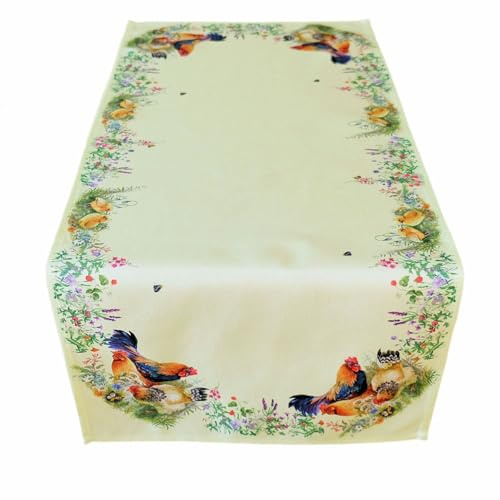 texpot Tischläufer 40 x 90 cm mit Druck Hahn Henne Ostern Frühling