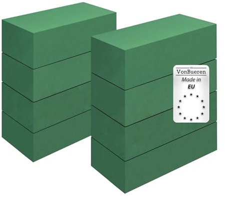 VonBueren 8 x Steckschaum nass Steckschwamm für Blumen | ca. 23 x 11 x 7,5 cm je Blumensteckschaum | Steckmasse zum Basteln | Steckmoos | für Kunstblumen und Frischblumen | Made in EU