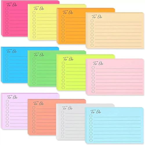 12 Blöcken Haftnotizen, To Do Liste Haftnotizblock, Linierte Notizzettel Sticky, Notes Selbstklebend, für Familie Schule Büro (10 X 7cm)