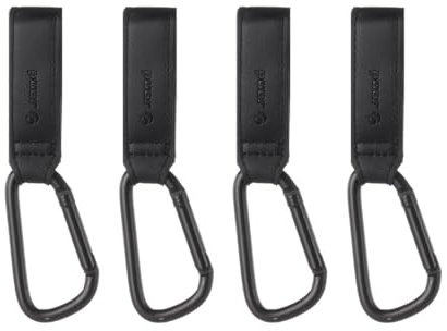 Jané Ganchos Carrito Bebé, Pack 4 Unidades, Universales con Mosquetón, Ajustables con Velcro, Soporta hasta 5 kg, para Bolsas y Mochilas, Negro