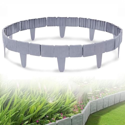 Recinzione giardino esterno,Recinzione per Giardino Effetto Pietra 5/10/20M Bordi da Giardino Bordo per Prato Adatto per Aiuole e Prati Bordo in Plastica (Light gray,10m - 40 pieces)