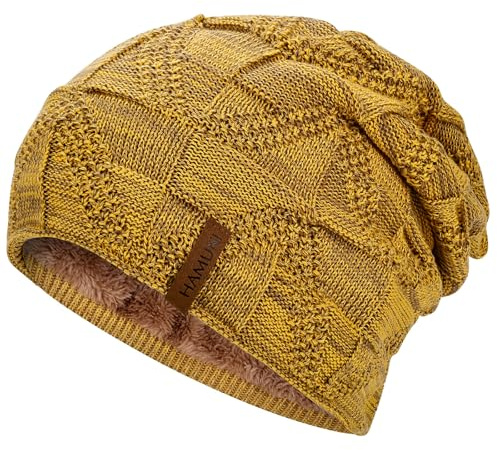 HAMUNI Mütze Damen - Atmungsaktiv Strickmütze Herren - Slouch Beanie Mütze | mit Weichem Fleece Innenfutter - Unisex Wintermütze - Klassische Herren Damen Mütze für Herbst Winter Frühjahr