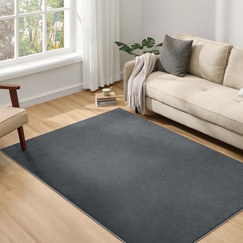 SONGMICS Teppich, 140 x 200 cm, Wohnzimmerteppich, Rutschfester Teppich, Dekoration, für Wohnzimmer, Schlafzimmer, maschinenwaschbar, modern, anthrazitgrau TAR015GT01 | Wohnzimmerteppich, Schlafzimmer Teppich, rutschfester Teppich, für Küche, Flur, Carbongrau, ALVIN Kollektion TAR015GT01
