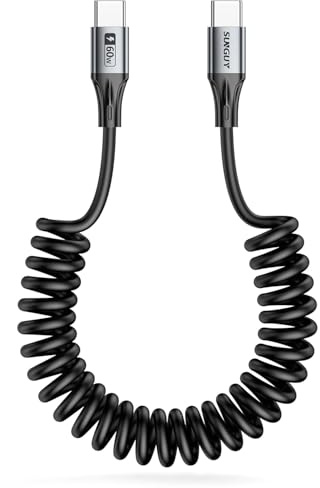 SUNGUY Cavo USB C a USB C Spirale, 【0.5M-1.2M】 60W Cavo USB Type C Ricarica Rapida per Android Auto, iPhone 16/15 Pro Max Plus, Galaxy S24/S23, Google Pixel, xiaomi, iPad Pro, MacBook Pro