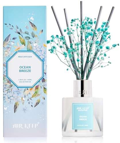 Airkeep Rumdoft med 8 doftpinnar 100 ml, Ocean Breeze långvarig luftfräschare, naturlig doft, dekoration för badrum, sovrum, vardagsrum och kontor