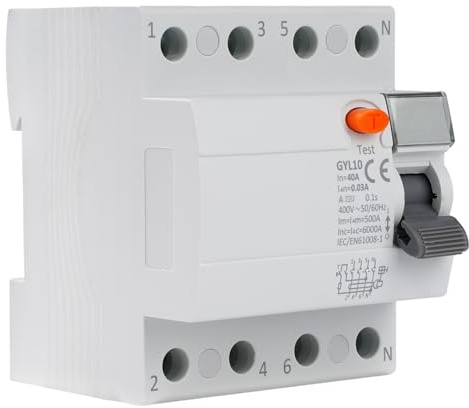BuyWeek Disjoncteur Différentiel 40A AC400V Disjoncteurs Électriques avec Protection Contre, Interrupteur Différentiel 40A type A Montage DIN pour Industriel (GYL10-4P-40A-0.03A)