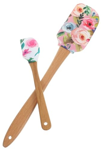 MUELODSIC 2 Pezzi Spatole Silicone con Manico in Legno per Cucina e Forno Raschietti Antiaderenti Multiuso per Dolci Impasti e Facili da Pulire e Conservare
