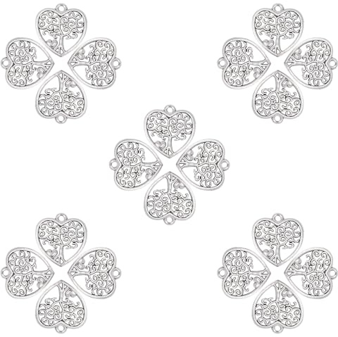 Ipetboom Set 50 Ciondoli Portachiavi e Accessori per Pendenti Fai da Te in Lega di Zinco Design Albero Traforato a Forma di Cuore Color Argento Antico, Decorazioni per Gioielli Artigianali