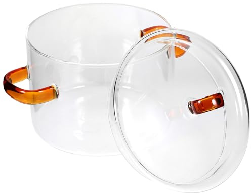 SAFIGLE Casserole Verre Double Poignée Résistante Chaleur pour Cuisson Soupe et Pâtes Marmite Transparente pour Mijotage Lent Adaptée Cuisine Domestique et Induction