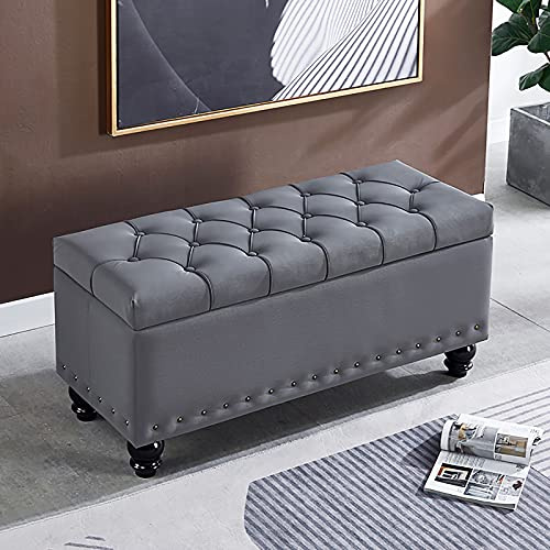 Lyxigt PU-läder förvaringsottoman vadderat fotstöd för vardagsrum och sovrum elegant sängsits mörkgrå 60 x 40 x 45 cm (24 x 16 x 18 tum)
