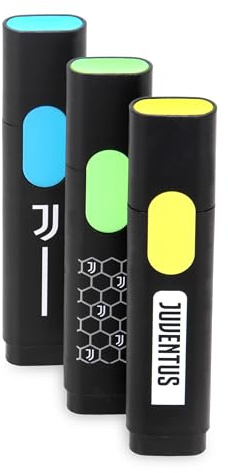 Juventus - Set 3 Evidenziatori, Prodotto Ufficiale, Giallo, Verde e Blu
