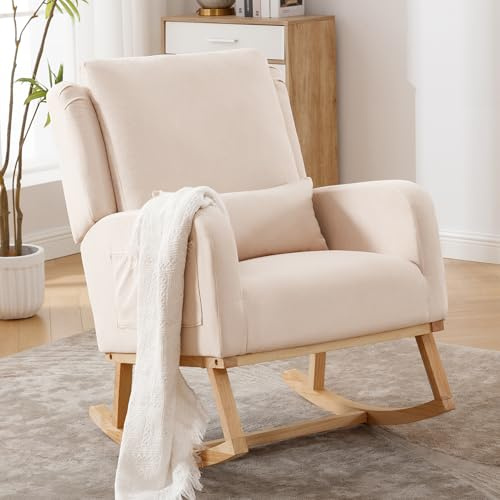 YUUIJOAA Schaukelsessel,Stillsessel Babyzimmer mit Armlehnen,Lesesessel Bequem für Kinderzimmer,Wohnzimmer,Schlafzimmer,Belastbar bis 136KG (BEIGE)