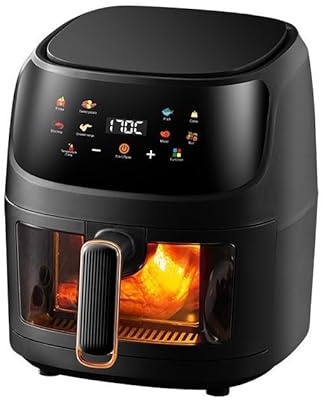 Freidora de Aire 8L, Freidora Sin Aceite con Pantalla Táctil LED, Ventana de Cocina Transparente, 8 Modos de Cocina, Tecnología RapidAir, Revestimiento Antiadherente Apto para Alimentos, Libre de BPA