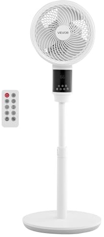 VEVOR 9-Inch Pedestal Fan, 80° Oscillating Standing Floor Fan with Quite DC Motor, Remote Control, 9 Speeds & 4 Smart Modes, 24H Timer, Adjustable Height, for Home, Bedroom, Living Room, White