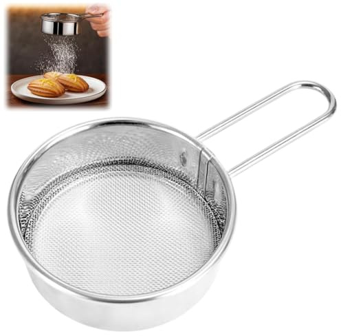 Stainless Steel Flour Sieve with Handle,Fine Mesh Powdered Sugar Sifter,Flour Sifter for Baking,Multi-Purpose Baking Sieve,Kitchen B-aking Accessories,Durable,for Icing Sugar,Cocoa,Filtering Tea