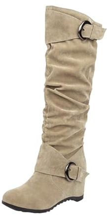 Generisch Bottines tendance pour femme avec boucle de ceinture, talon compensé surélevé, bottines élégantes pour l'hiver