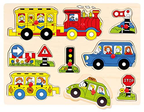 Bino Steckpuzzle Verkehr, Kinderspielzeug (9-teiliges Spielzeug für Kinder mit griffigen Kunststoff-Knöpfen, Motorikspielzeug zur Förderung kindlicher Fähigkeiten, kindgerechtes Design), Mehrfarbig