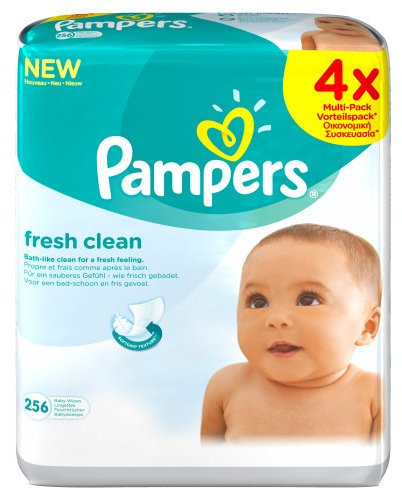 Pampers Lingettes bébé Fresh Clean - Les 4 paquets de 64 lingettes