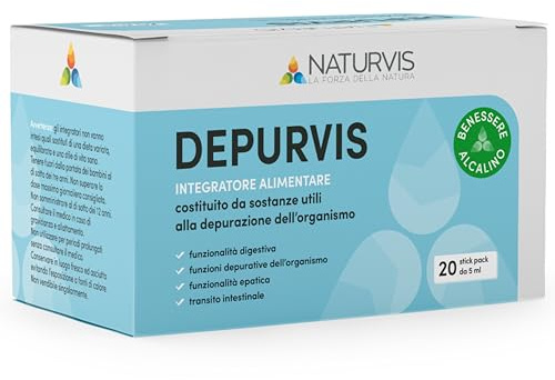 NATURVIS DEPURVIS, Integratore Depurativo, utile per aiutare ad eliminare Gonfiore e Ritenzione – Carciofo, Tarassaco, Lespedeza, Rabarbaro e Angelica – 30 Stick Monodose 5 ml