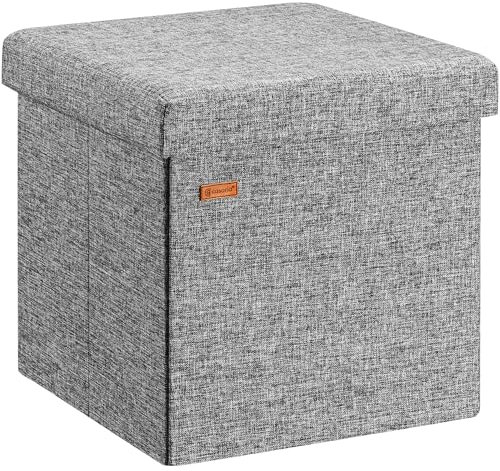 Casaria® Hocker mit Stauraum Grau Faltbar Deckel Leinen- Optik Gepolstert 38x38cm Klein Schlafzimmer Wohnzimmer Flur Sitzhocker Fußhocker Polsterhocker