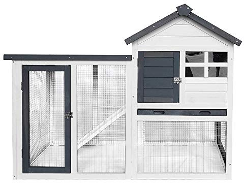 BIRASIL Wood Rabbit Hutch, Guinea Pig Cage with Pull Out Tray, 2 Levels Bunny House for Small Animals Outdoor Indoor (Gray, 48 Inch)