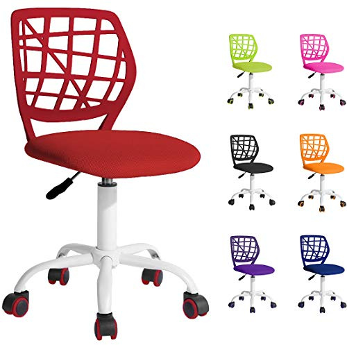 BELTOM® Silla de Escritorio para niñas Niños Youth. Silla ergonómica giratoria a 360°. Ajustable en Altura para el hogar y la Oficina. Sin apoyabrazos con Respaldo - Rojo