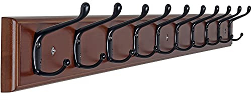 Dseap Coat Rack Wall Mounted with 10 Hooks, 97cm Long, Wood Coat Hooks Hanger Wall Mount, Hook Rack, Hook Rail, for Hanging Coats Hats Towels Jackets Clothes, Light Walnut