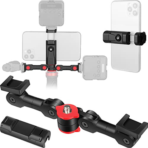 Dual Kaltschuh Mount Universal Kaltschuh Adapter mit 1/4 Gewindebohrungen Drehbare Kamera Schuh Verlängerung Halterung für Mikrofon, LED