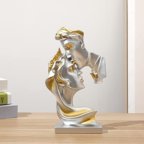 NORHOR Pärchen-Statue Kreative Kussskulptur Abstrakte Kunst Paar Skulptur Heimdekoration Harz Dekoration Romantische Statue Verwendet für Heimdekoration Hochzeit Geschenk,Silber