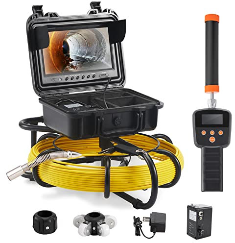VEVOR 9 Inspektionskamera 50m Rohrkamera 720P Kanalkamera 512Hz-Ortungsgerät Endoskop-Kamera 12V 4500mAh Lithium-Akku 6Stunden Rohrinspektionskamera IP68 Für Abwasserkanäle Abwassersysteme Abflüsse