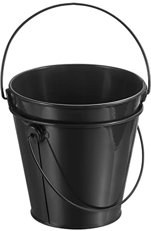 PATIKIL 4.7 Inch Colored Metal Buckets, 2 Pack Pencil Holder Buckets Round Metal Planter Pails Container with Handles for Classroom Crafts, Black