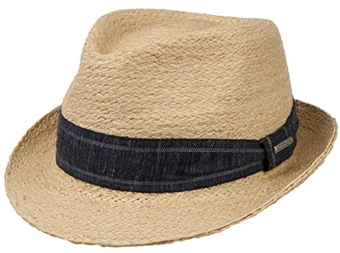 Stetson Classic Trilby Hut Raffiahut Stoff Hut Sommer Herren Damen Natur XL (60-61 cm)