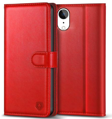 Kuafcase Compatible for iPhone XR Case with 4 Card Slots Magnetic Closure Kickstand Shockproof Protective Phone Case Compatible for iPhone XR - Red